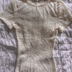 Frame Denim Cream Smocked Polo Tee